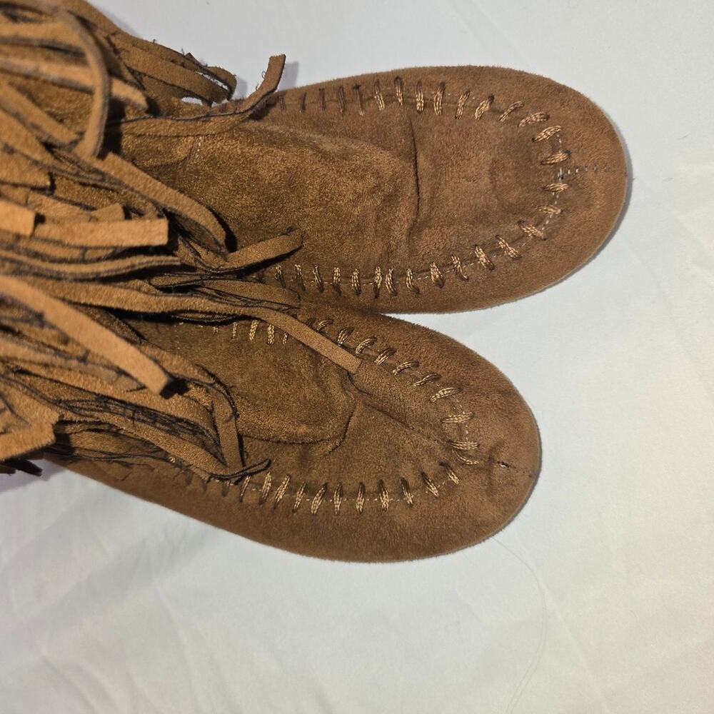 Minnetonka Brown Suede Fringe Moccasin Boots Women's Size 5 - Picture 5 of 5